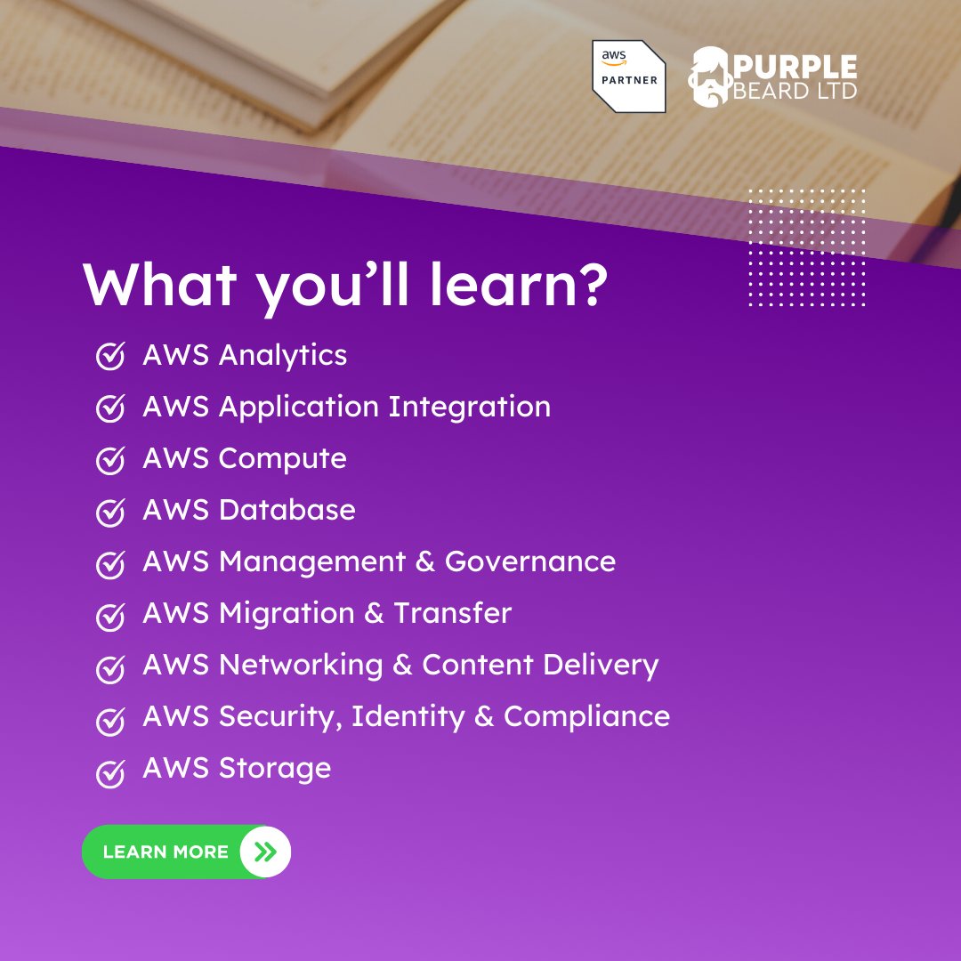 purplebeardltd's tweet photo. 📚 Stressed about AWS exams? Our AWS experts have your back!  

Conquer AWS certification with confidence and claim your cloud career!

Limited time: Up to 10% off AWS Courses

Book now:  https://t.co/XGzvYj6ZmK

#aws #awscourse #awscertification #PurpleBeard https://t.co/hetueO0kc3