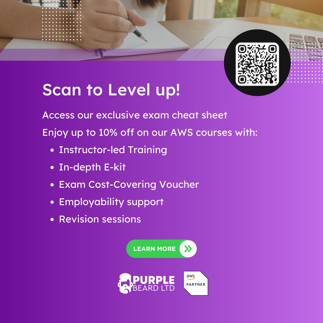 purplebeardltd's tweet photo. 📚 Stressed about AWS exams? Our AWS experts have your back!  

Conquer AWS certification with confidence and claim your cloud career!

Limited time: Up to 10% off AWS Courses

Book now:  https://t.co/XGzvYj6ZmK

#aws #awscourse #awscertification #PurpleBeard https://t.co/hetueO0kc3