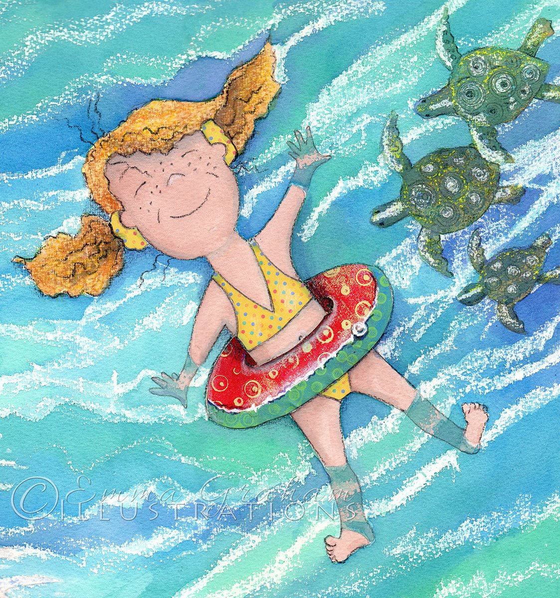 Here is 'Dotty' in her itsy bitsy  #yellow polka dot bikini #scbwidrawthis #picturebook #illustration