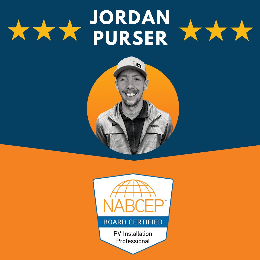 solarcarolinas's tweet image. Our Field Operations Coordinator Jordan Purser recently passed his  NABCEP Board Certified PV Installation Professional Exam! Jordan&apos;s commitment to take and pass this test allowed him to earn his NABCEP PV Installation Professional Certification. Congratulations Jordan! #NABCEP