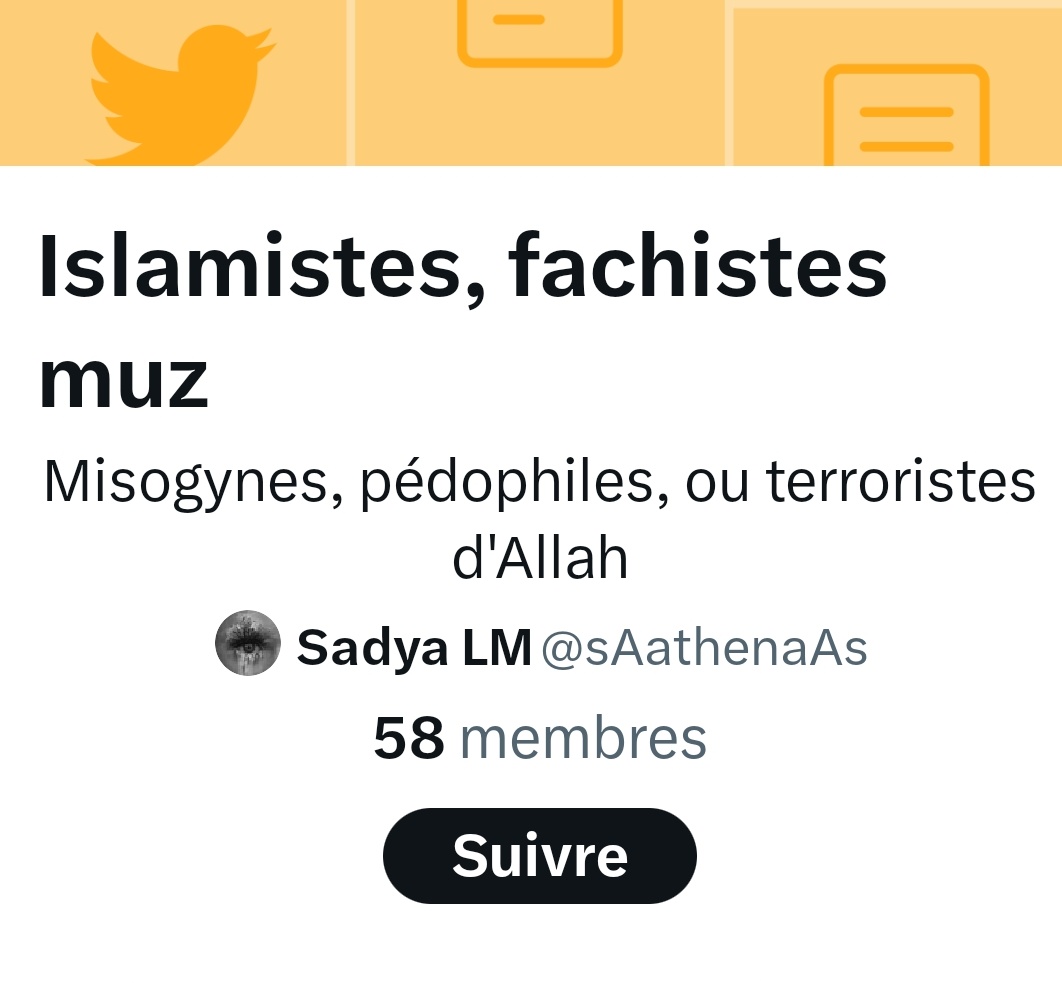 Attention.
sadya lm nous ajoute 'discrètement' (😂) à ses listes noires. N'hésitez pas à ajouter ce spécimen de foire à votre liste de déchets 😂😂😂
#pathetic

@sAathenaAs  🤡 😂
Encore une intellectuelle de twitter 😂
👇
Vérifiez si vous n'y êtes pas

A signaler vertement.