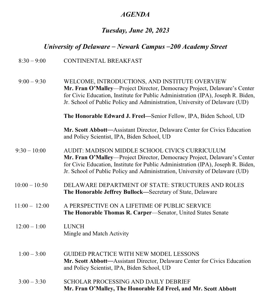 Scott Abbott (scotteabbott.bsky.social) (@scotteabbott) on Twitter photo Off to a strong start with the 2023 #DemocracyProject hosting civics educators from 11 different districts across the state for the signature summer institute of the Delaware Center for Civics Ed <a href="/DelawareIPA/">UD Institute for Public Administration</a> <a href="/UDBidenSchool/">University of Delaware Biden School</a> <a href="/UDelaware/">Univ. of Delaware</a> Off to a strong start with the 2023 #DemocracyProject hosting civics educators from 11 different districts across the state for the signature summer institute of the Delaware Center for Civics Ed <a href="/DelawareIPA/">UD Institute for Public Administration</a> <a href="/UDBidenSchool/">University of Delaware Biden School</a> <a href="/UDelaware/">Univ. of Delaware</a>