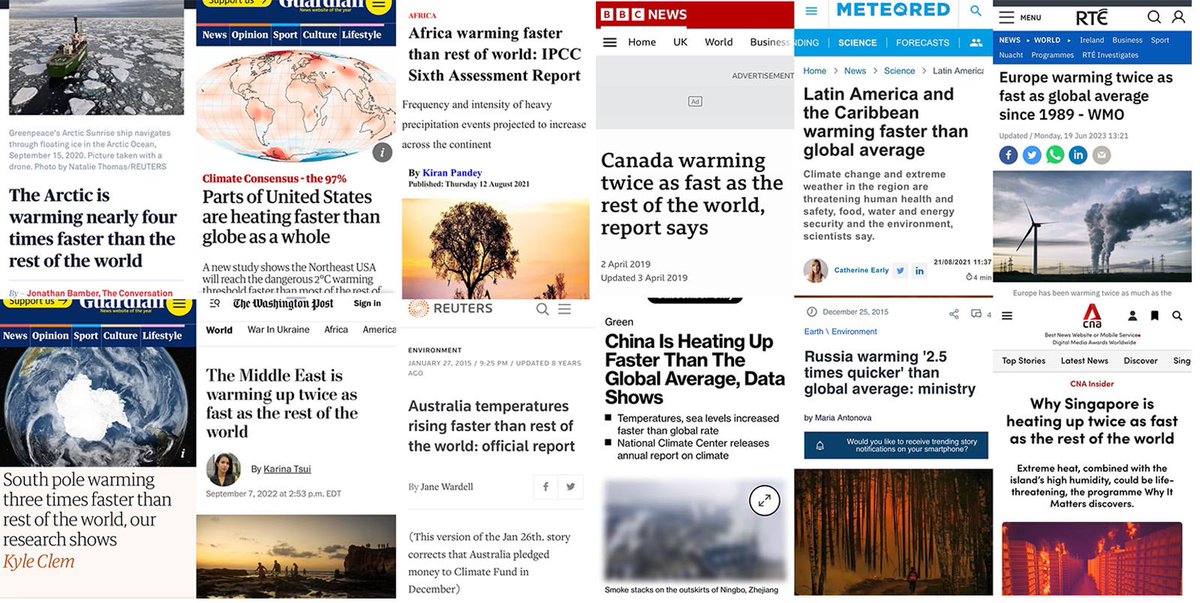 Europa erwärmt sich doppelt so schnell wie der Rest der Welt, während sich gleichzeitig Nordamerika, Südamerika, Afrika, China, Russland, Australien, der mittlere Osten, Antarktis, die Arktis etc. ebenfalls jeweils schneller erwärmen als der Rest der Welt. Merkt ihr was? #Klima
