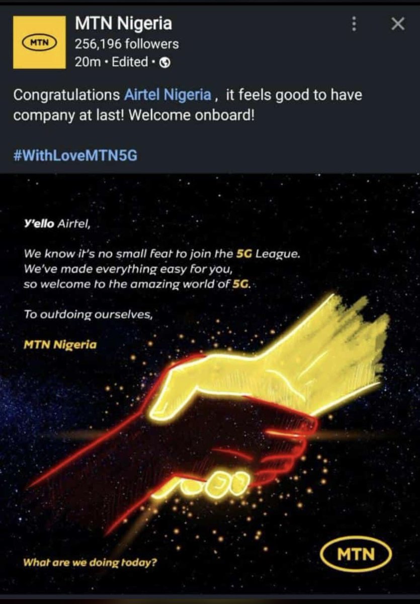 emma4impact's tweet photo. I love the subtle “brand war” between @MTNNG &amp; @AirtelNigeria . It’s both interesting and exciting with a taste of sarcasm.
Not the  “rofo rofo “ type between NB &amp; Guinness back then . #brandwar #branding #TelecomServices #Competition #data #business #positioning #influence #war https://t.co/IcBhkQXVr8