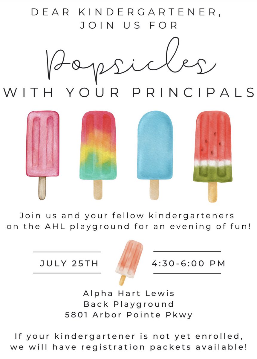 AHL Families— Do you have an incoming kindergartner?! Join us for popsicles on July 25th between 4:30 and 6 on the playground. We’ll help you register your #TrustyHuskies if you still need to do that! Looking forward to seeing you #CPSbest 💙💚