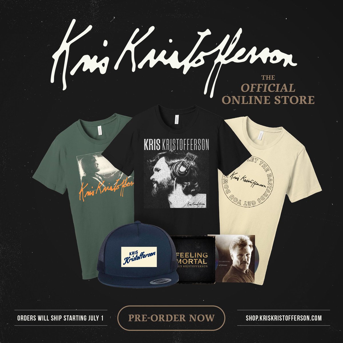 #Kristofferson fans, now’s your chance to own official Kris Kristofferson merchandise. Pre-orders have begun now! Shop now before it’s gone. Orders ship July 1. shop.kriskristofferson.com