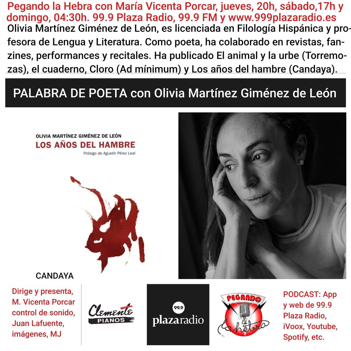 "La poesía toma la radio en Pegando la Hebra con María Vicenta Porcar. Descubre a Olivia Martínez Giménez de León y su obra literaria en una entrevista imperdible. ¡No te lo pierdas! #PegandoLaHebra #PoesíaEnLaRadio #ValenciaEspaña"