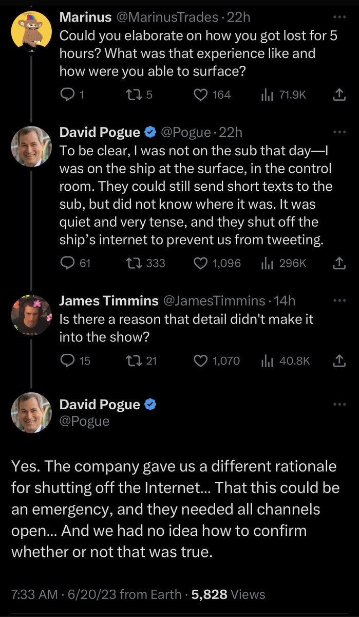Absolutely speechless that David Pogue, the CBS  journalist who went on the missing Titanic sub last year, WITNESSED IT GET LOST FOR HOURS WITH NO LOCATOR BEACON AND DECIDED NOT TO MENTION THAT IN HIS REPORT