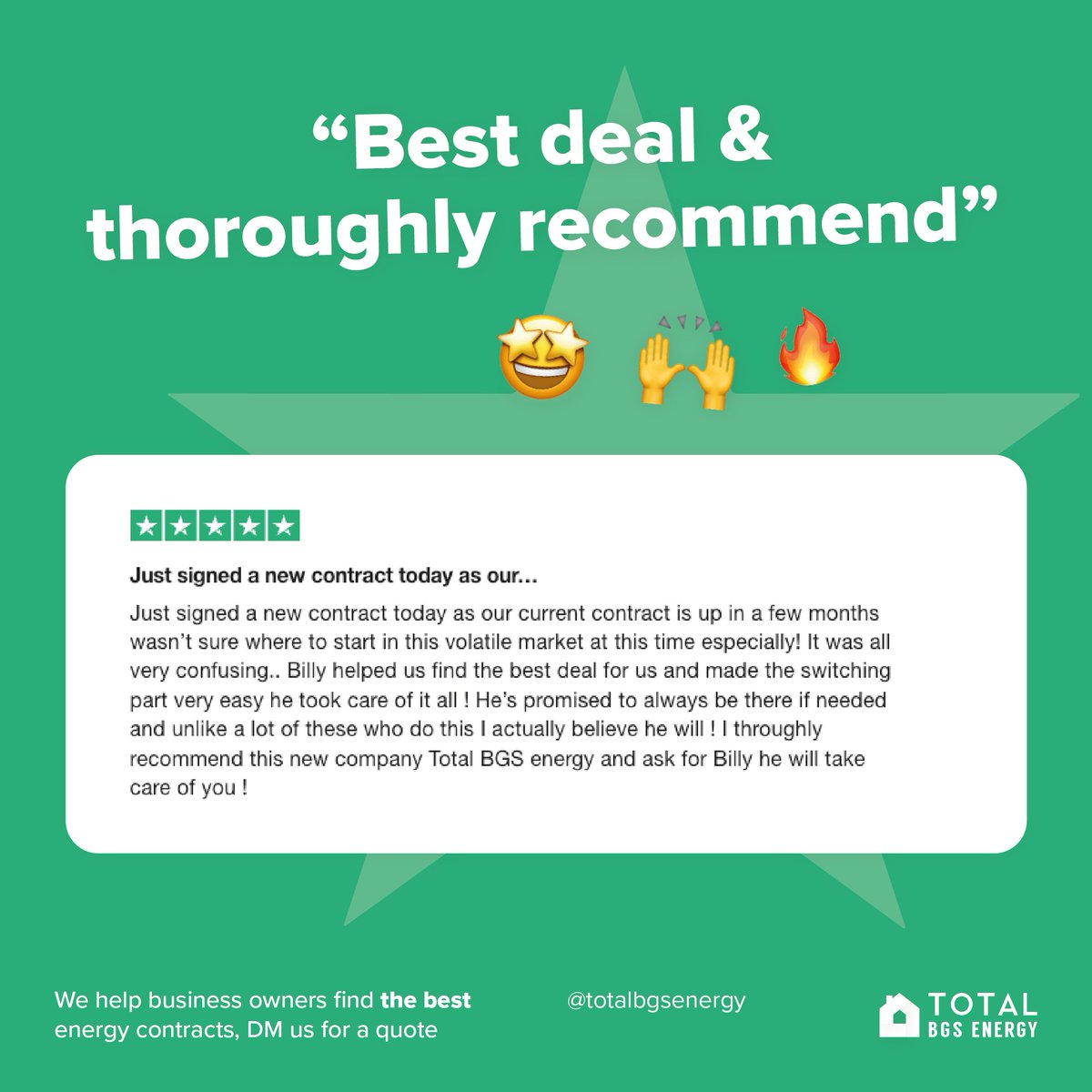 🌟 Confusion into confidence 🤝

Total BGS Energy is proud to be your go-to energy partner, providing personalised solutions and excellent customer care.

Contact us today and let us take care of all your energy needs! ⚡

#Trustpilot #HappyCustomer #StaffAppreciation #UkBusiness