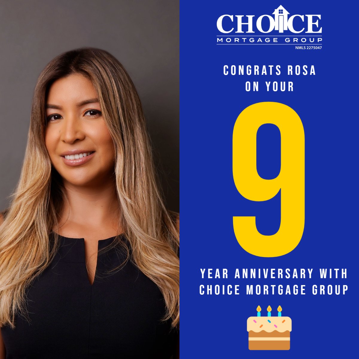 CHOICEMORTGAGE's tweet photo. Please join us in Congratulating CMG Loan Originator Rosa Calderon on her 9 Year Work Anniversary! https://t.co/tOtoOAsDvN