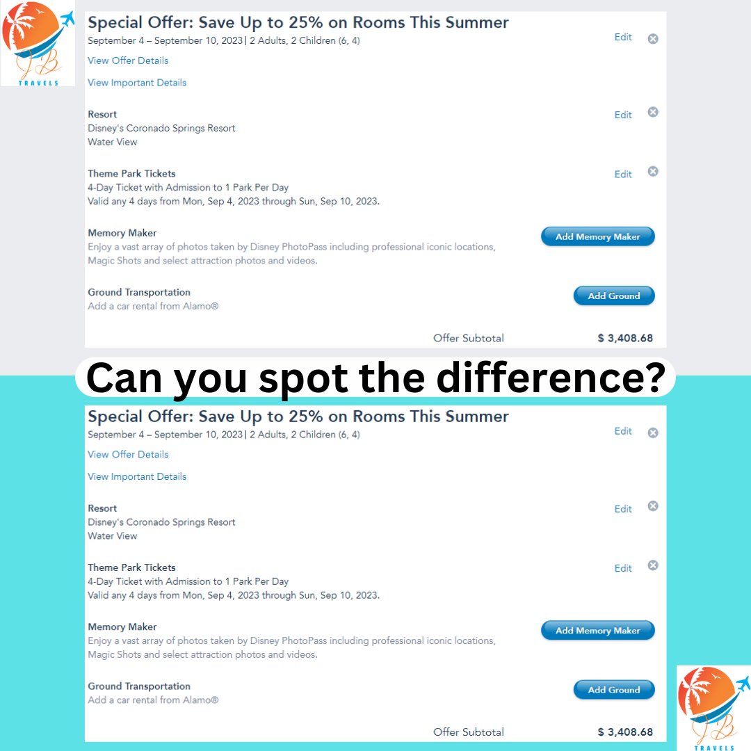 Can you spot the difference between these two quotes? Well, you won’t find a difference and here’s why... The first quote was made on Disney’s consumer website. The second quote was made through the Disney Travel Agents Portal.  #useatravelagent