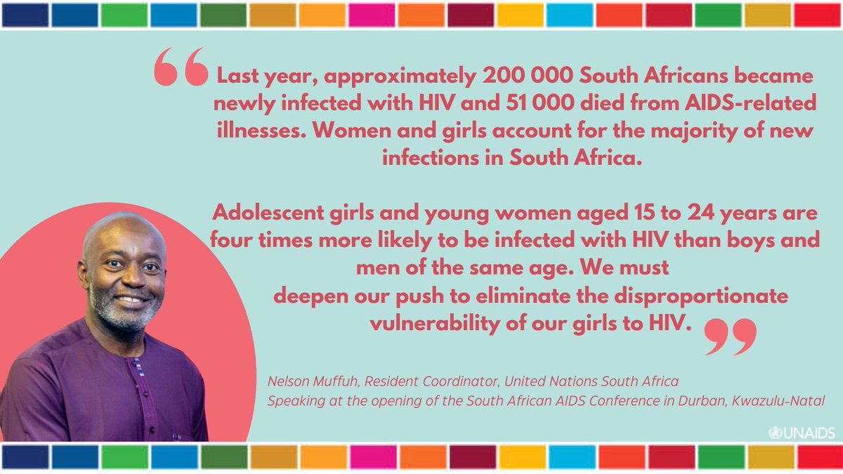 Resident Coordinator and Head of the <a href="/UNinSouthAfrica/">United Nations in South Africa</a>, <a href="/nmuffuh/">Nelson Muffuh</a> applauds 🇿🇦for financing 69 percent of its #HIV response. The UN looks forward to working with you to implement the recently approved NHI bill to address health care financing challenges <a href="/RSAAIDSConf/">SA AIDS Conference</a>