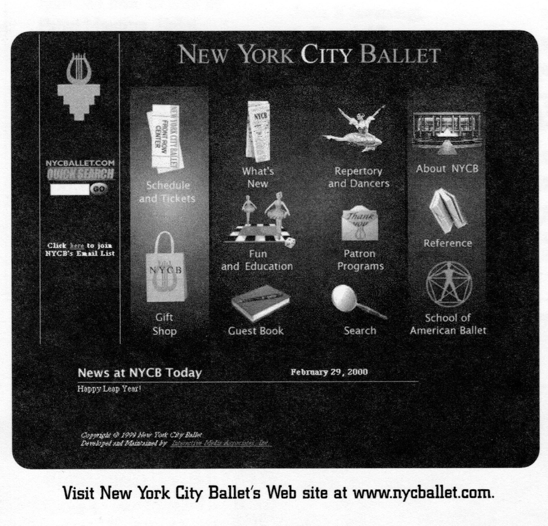 #FBF Our website has come a long way since Y2K, but you can still find us at nycballet.com

Scanned from a feature in an NYCB newsletter from the 2000 Spring Season.