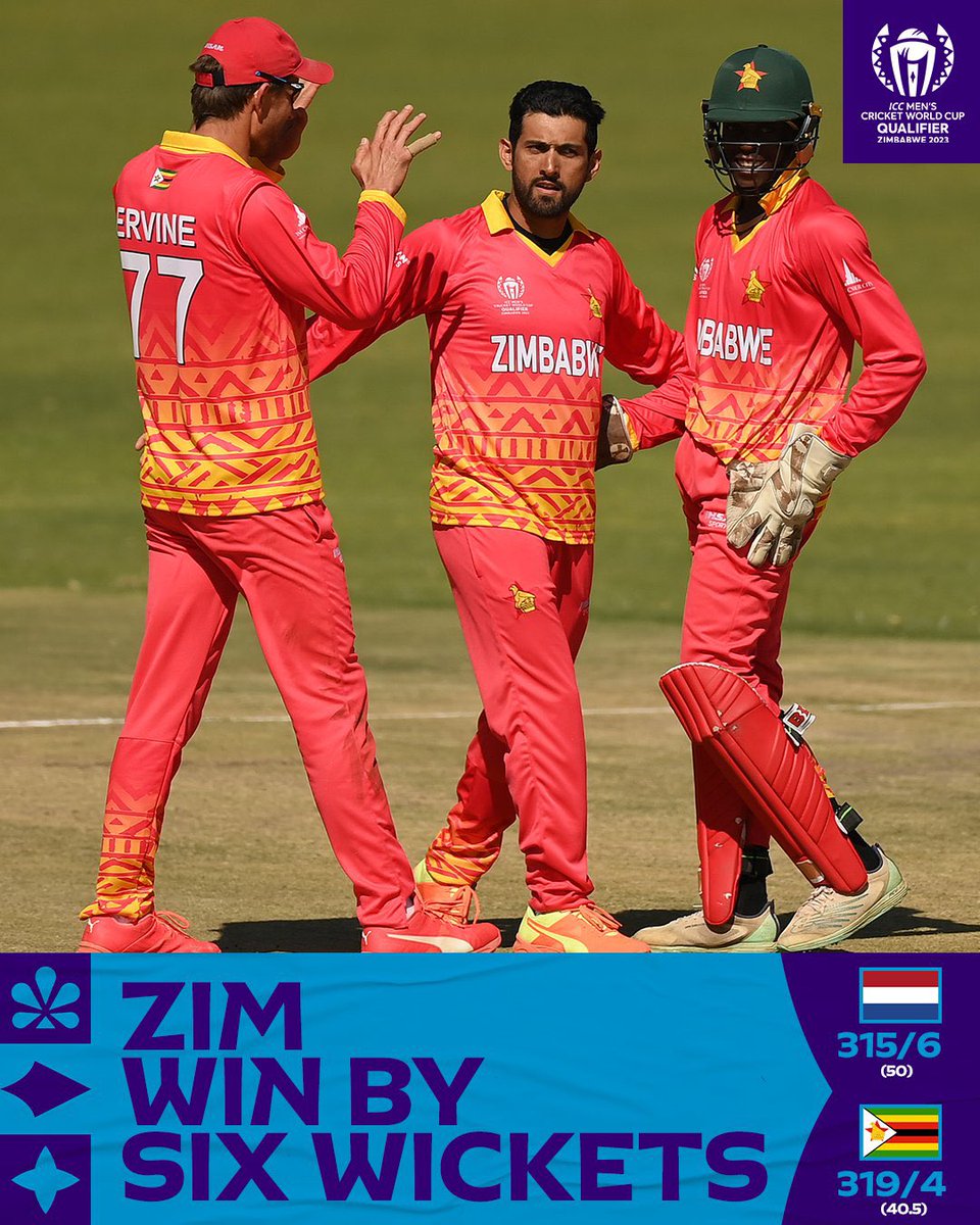 10 Lessons following #ZIMvsNED .

1. Raza is the 🐐
2. Gumbie is a great prospect
3. Williams is a natural
4. Ervine leads from the front
5. Dave is a great gaffer
6. Madhevere needs to refocus
7. Ngarava chibaba
8. Chatara (zvakaoma hazvo)
9. We can chase any score
10. Topisa🔥