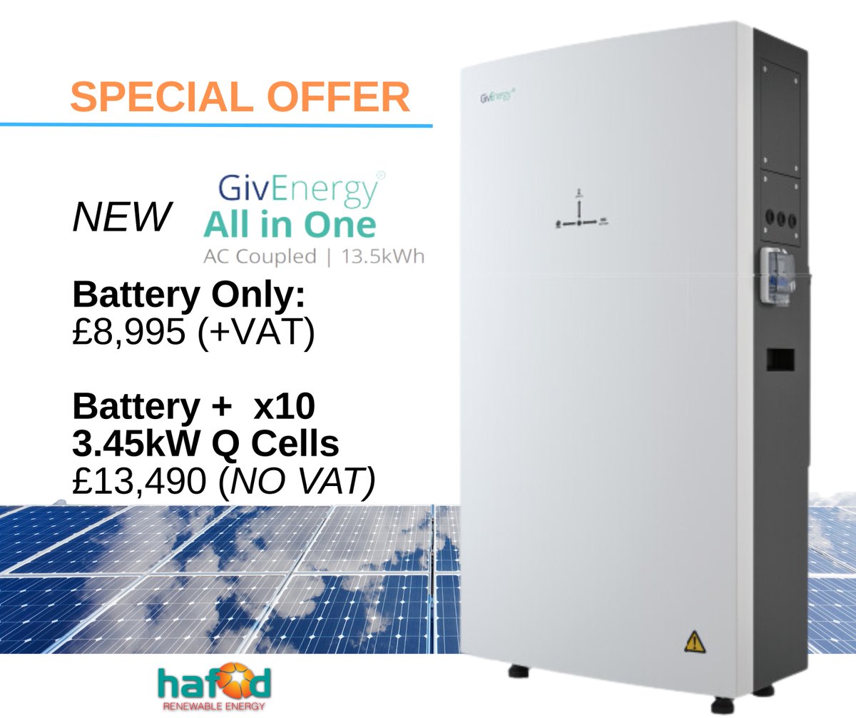 All new <a href="/GivEnergy/">GivEnergy</a> All in One - Special Offer

Did you know we are the only Advanced Installers of GivEnergy in Wales?

This product has proven to be very popular and we have recived many enquiries, reserve yours now:
hafodrenewables.co.uk/pages/book-an-…

Offer expires 10.07.23