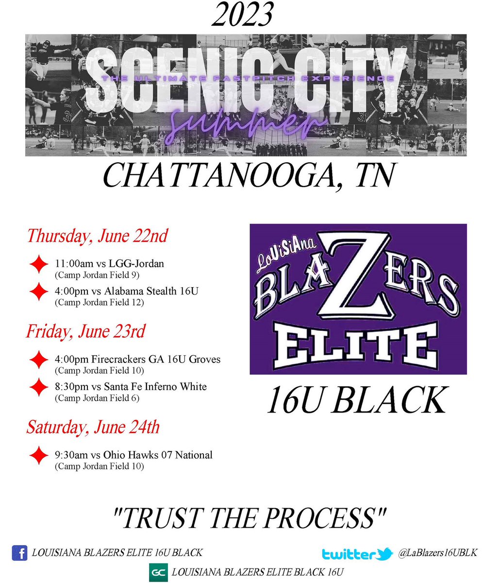 LaBlazers16UBLK's tweet photo. We are heading up to Chattanooga Tn this week for the @ConnectSports_ Scenic City!!! #TrustTheProcess #ScenicCity @BlaZerelitemain 
@Softball_La @LionUpSoftball @SouthernMissSB @McNeeseSoftball @LSUEBengalsSB @PearlRiverSB @nicholls_sb @CoLinSoftball @ICCSoftball https://t.co/B7UWUyA27v