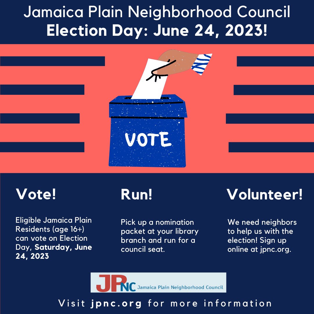 jpprogressives's tweet photo. JP Neighborhood Council elections this Saturday - https://t.co/Xf41S0QUbi  JP residents can vote at three locations around the neighborhood. Keep your eyes open for more from us re: these elections this week!
#bospoli https://t.co/bD9LEsphp6