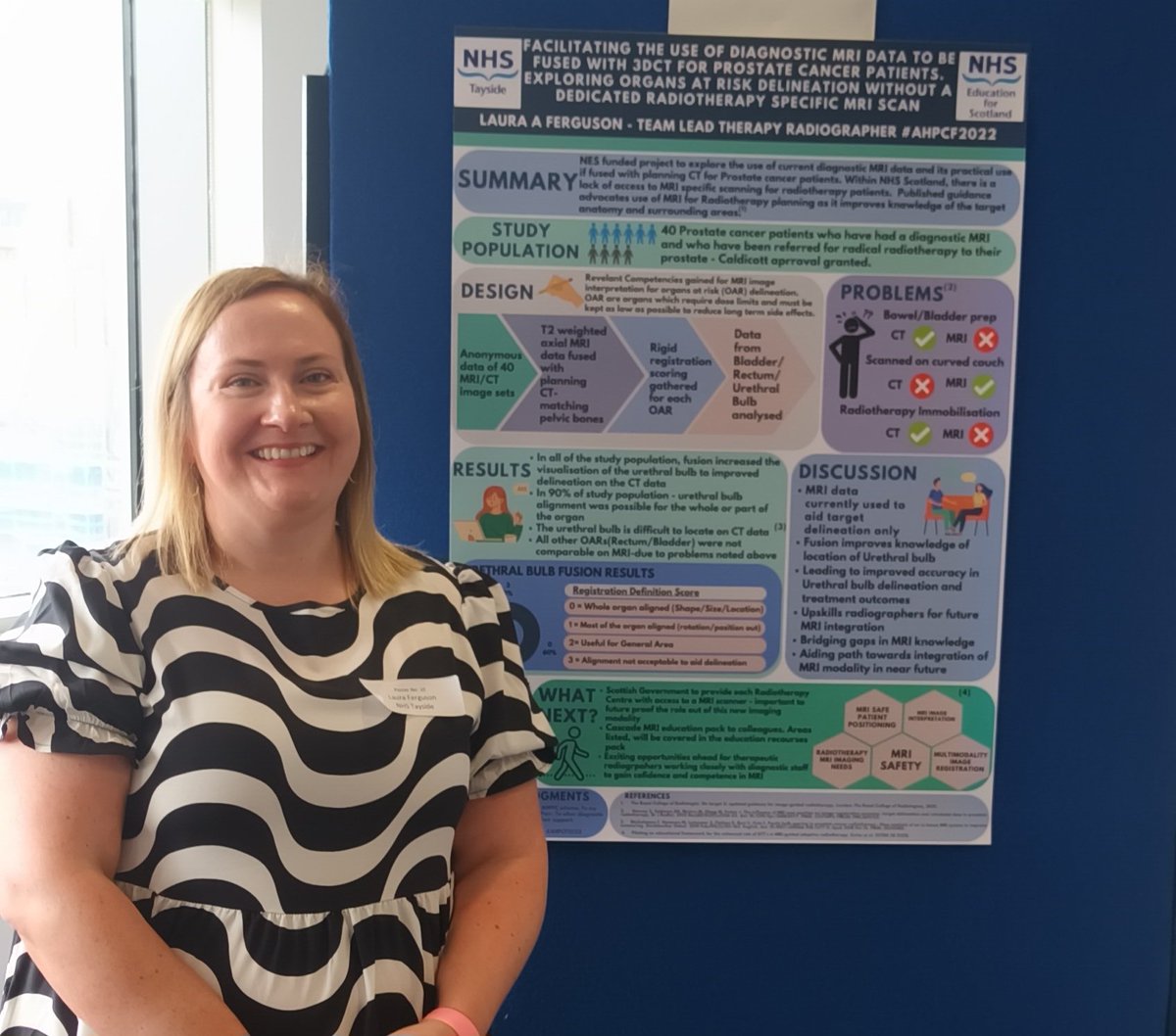Celebrating the fabulous @lberguson who was a NES AHP careers fellow.  More to come regarding Laura's project on @TAYRadiotherapy over the coming days. @NHSTayside @NESnmahp @nic_ahp #AHPCF2022 #TherapeuticRadiographer #AHP