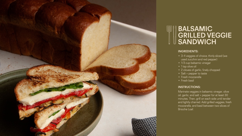 It's backyards, BBQs, and… brioche season! Why not try a grilled veggie sandwich on our Brioche Loaf?

Brioche Loaves are available Fridays to Sundays at Terra Breads locations.