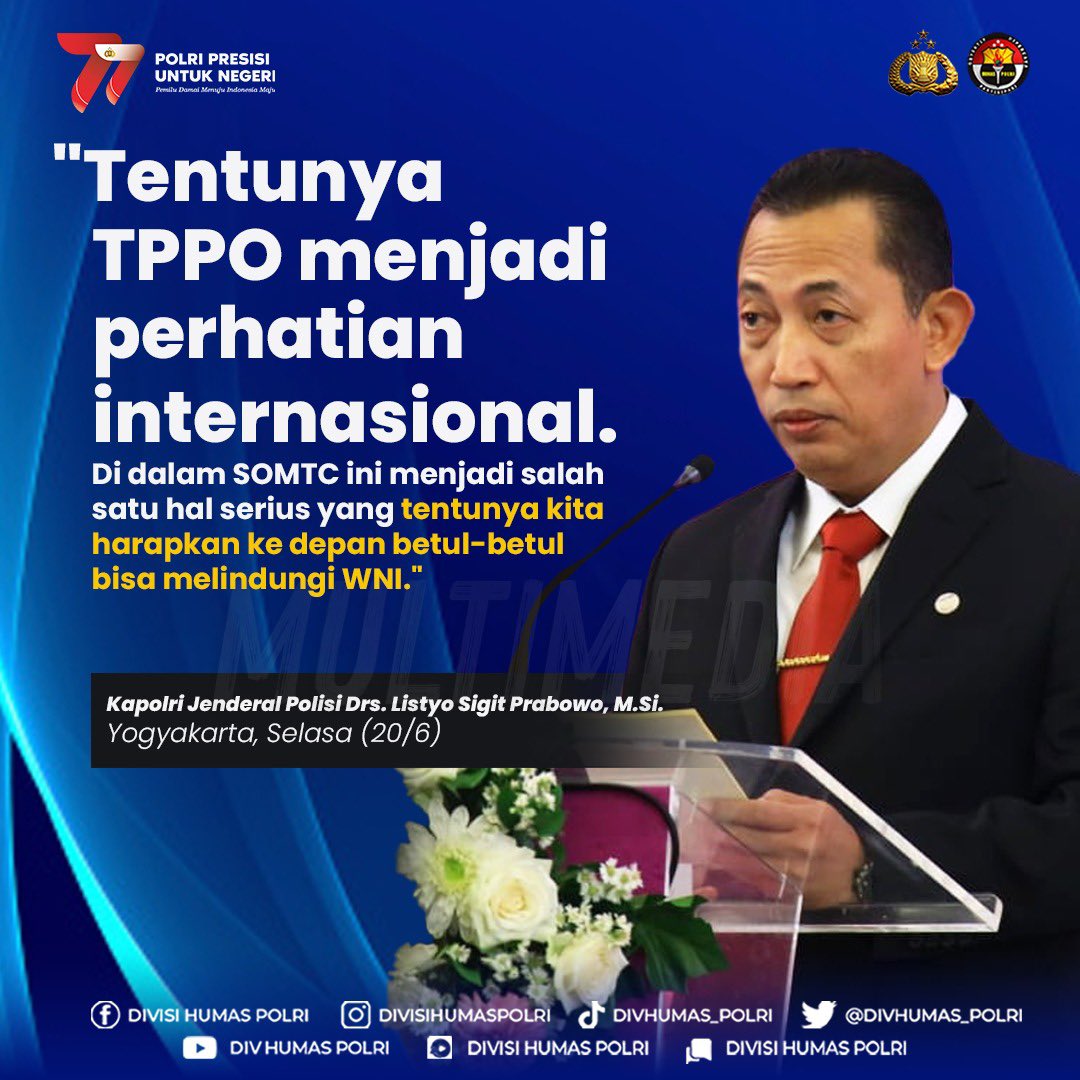 Kapolri Jenderal Polisi Drs. Listyo Sigit Prabowo, M. Si., menuturkan pada pertemuan ASEAN Senior Officials Meeting on Transnational Crime (SOMTC) salah satu yang akan dibahas yakni Tindak Pidana Perdagangan Orang (TPPO). Pembahasan TPPO ini sejalan dengan kesepakatan antara…