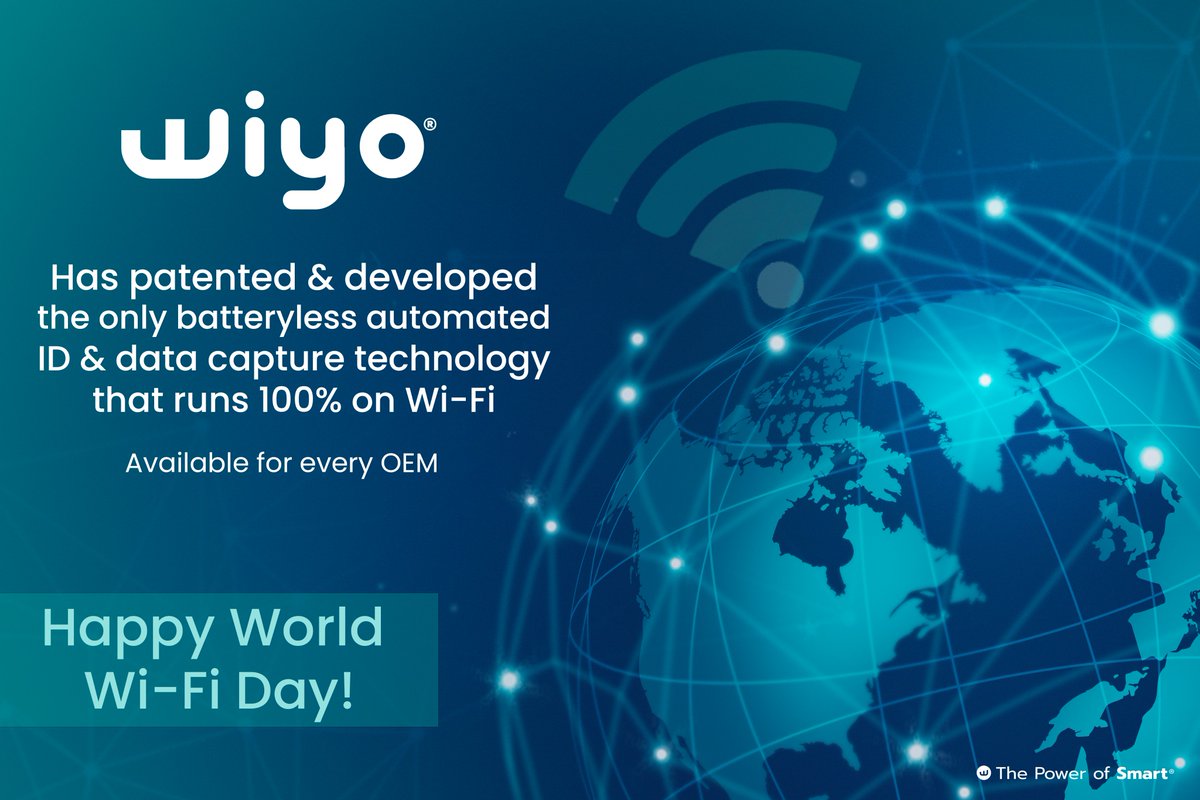 Today is the #WorldWiFiDay
Our batteryless technology runs 100% by Wi-Fi and enables visibility & connectivity for a smarter and sustainable planet.
Available for every OEM.

#thepowerofsmart #Wiyo #BigData #AI #IIoT #SmartCity #Analytics #sustainable #qualitydata #batteryless