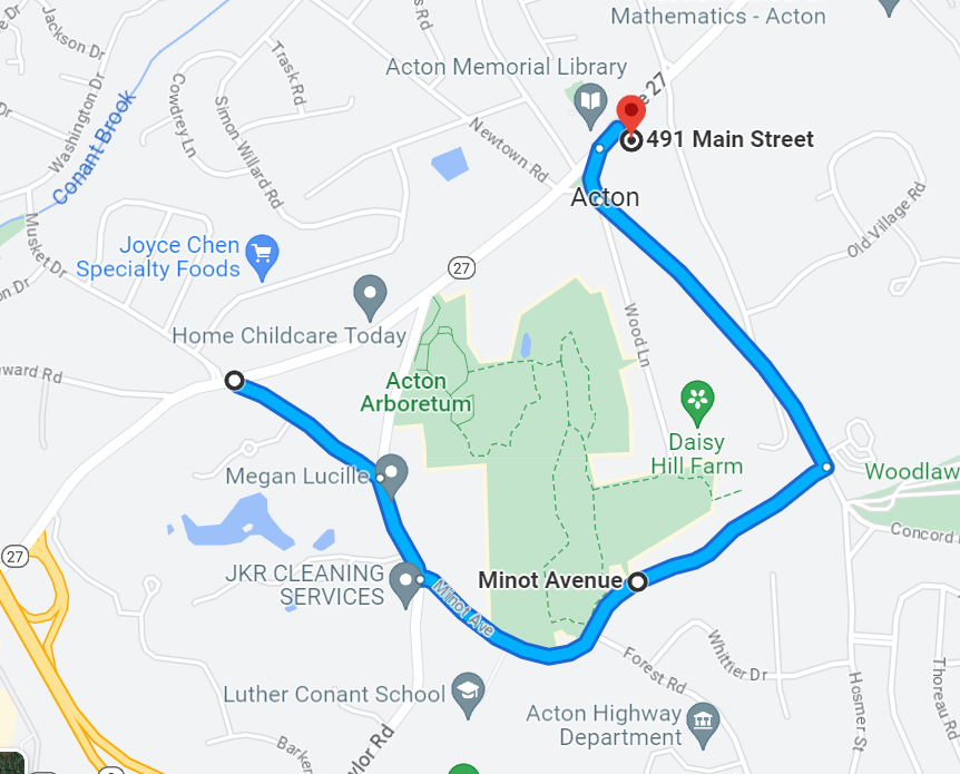 Main Street northbound traffic has been detoured down Coughlin Street onto Taylor Road. Proceeding onto Minot Road onto Concord Road onto Nagog Hill Road retuning to Main Street. Please follow the signs and proceed with caution