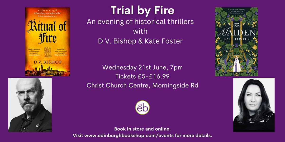 EdinBookshop's tweet photo. TOMORROW NIGHT, join @davidbishop and @KateFosterMedia as they travel through time and across Europe with their new novels - #RitualsOfFire and #TheMaiden - steeped in history and dripping with the scent of murder!
Tickets: https://t.co/j7zI95fBro
#Edinburgh #Events #CrimeFiction https://t.co/FaroP2SbKx
