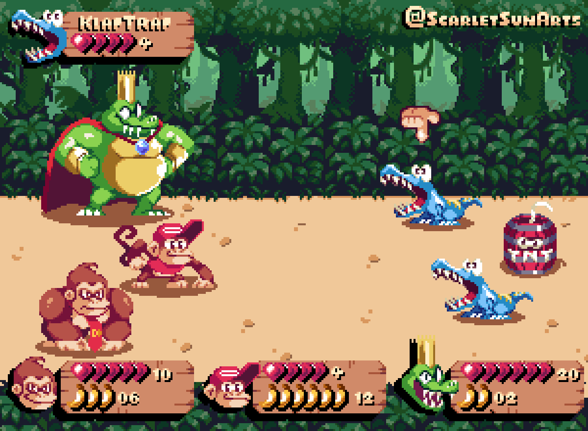 So Donkey Kong is trending, here's a repost of some #RPG mockup's i made
#pixelart #ドット絵 #DonkeyKong #DiddyKong #KingKRool
