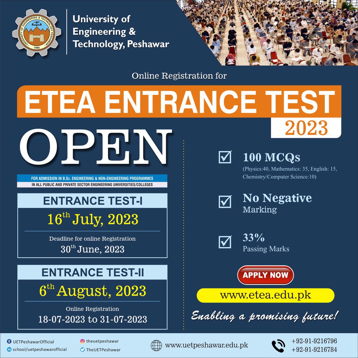 Registration for Entrance Tests open!