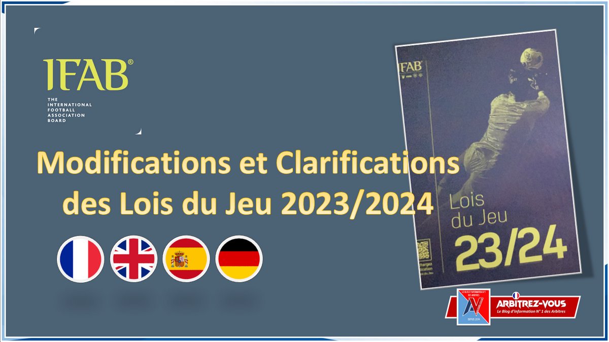🌐 #IFAB - MODIFICATIONS DES LOIS DU JEU - SAISON 2023/2024 - Disponibles au téléchargement [ 🇫🇷🇬🇧🇪🇸🇩🇪]

ℹ️ arbitrezvous.blogspot.com/2023/06/publie…

<a href="/ArbitresSAFE/">SAFE</a> <a href="/FFF/">FFF</a> <a href="/lequipe/">L'Équipe</a> <a href="/leparisiensport/">Le Parisien | sport</a> <a href="/sports_ouest/">Ouest-France Sports</a> @francefootball <a href="/coeursdefoot/">Cœurs de Foot</a> <a href="/LESFEMININES/">LESFEMININES</a> <a href="/footofeminin/">footofeminin</a> @foo_teuses <a href="/footamateur_fr/">Foot Amateur</a>