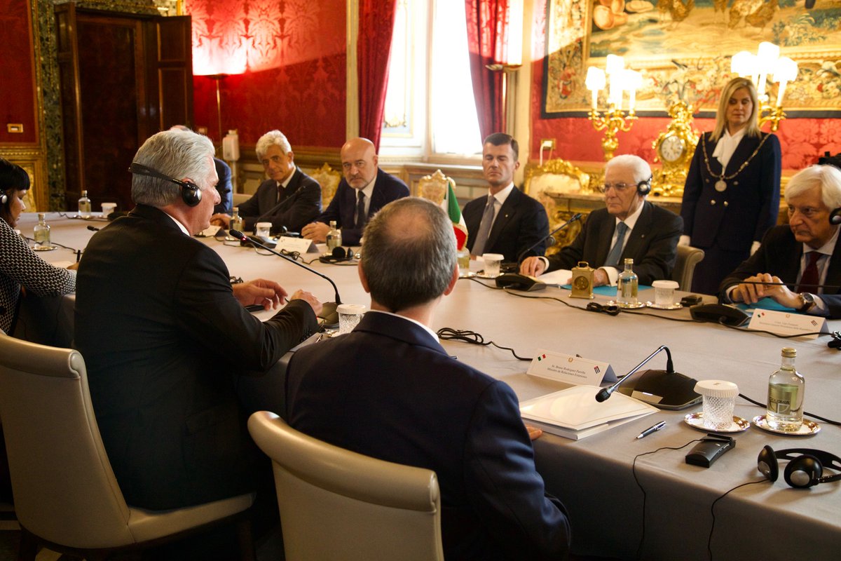 El Pdte <a href="/DiazCanelB/">Miguel Díaz-Canel Bermúdez</a> fue recibido por el presidente de la República Italiana, Sergio #Mattarella.

Confirmaron disposición de continuar desarrollando los lazos culturales entre ambos pueblos y profundizando los nexos económicos, comerciales, de inversión y de cooperación 🇮🇹🇨🇺.