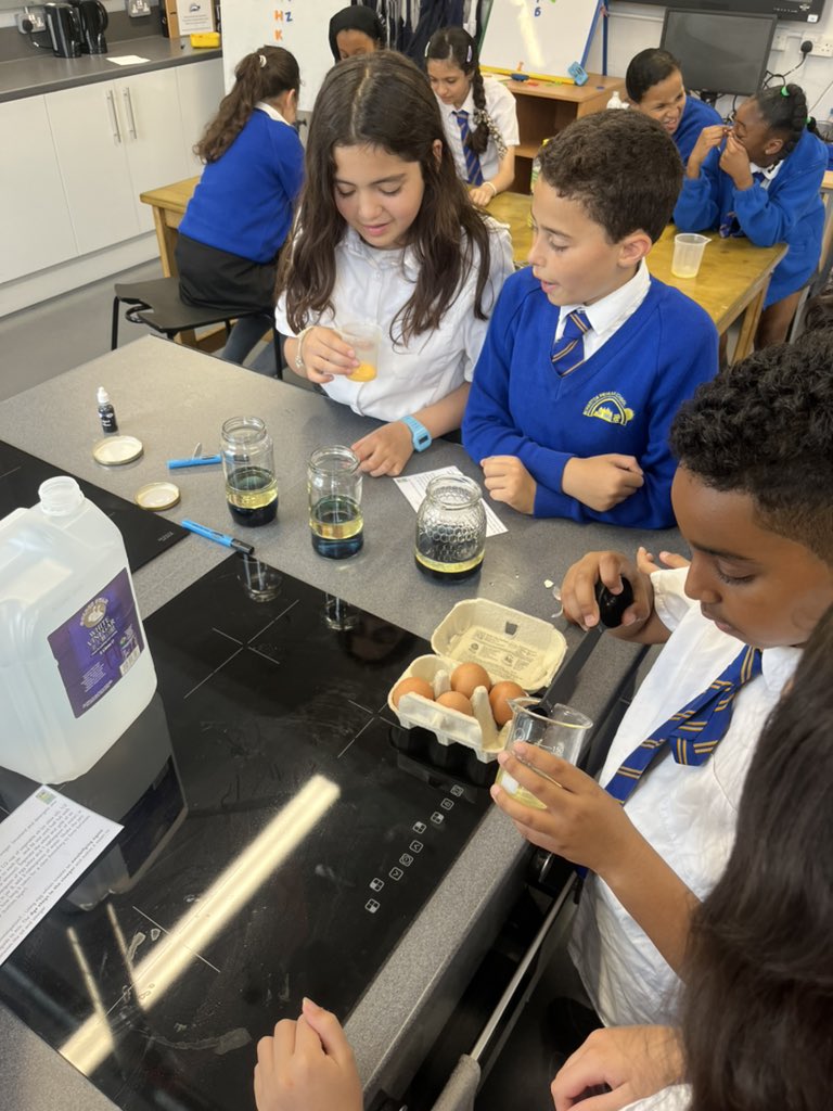 Maple discovered that using water did not work, but using egg whites as an emulsifier mixed the oil and vinegar for a much longer time! #ScienceWeek