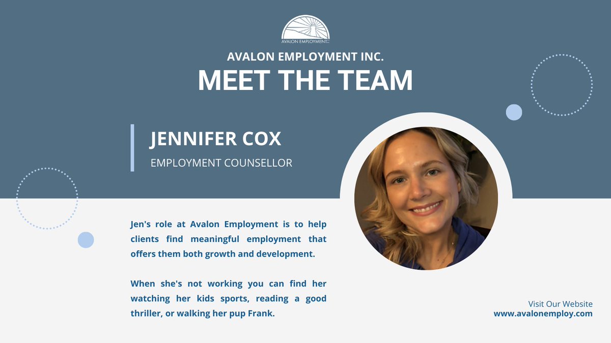 It's time to meet the Avalon Employment team (part 2!) 🎉 

What questions do you have for Jen about what she does at Avalon Employment? ⬇️

#NewfoundlandAndLabrador #Workforce #WorkforceDevelopment #EmploymentServices #AutismEmployment #DisabilityEmployment