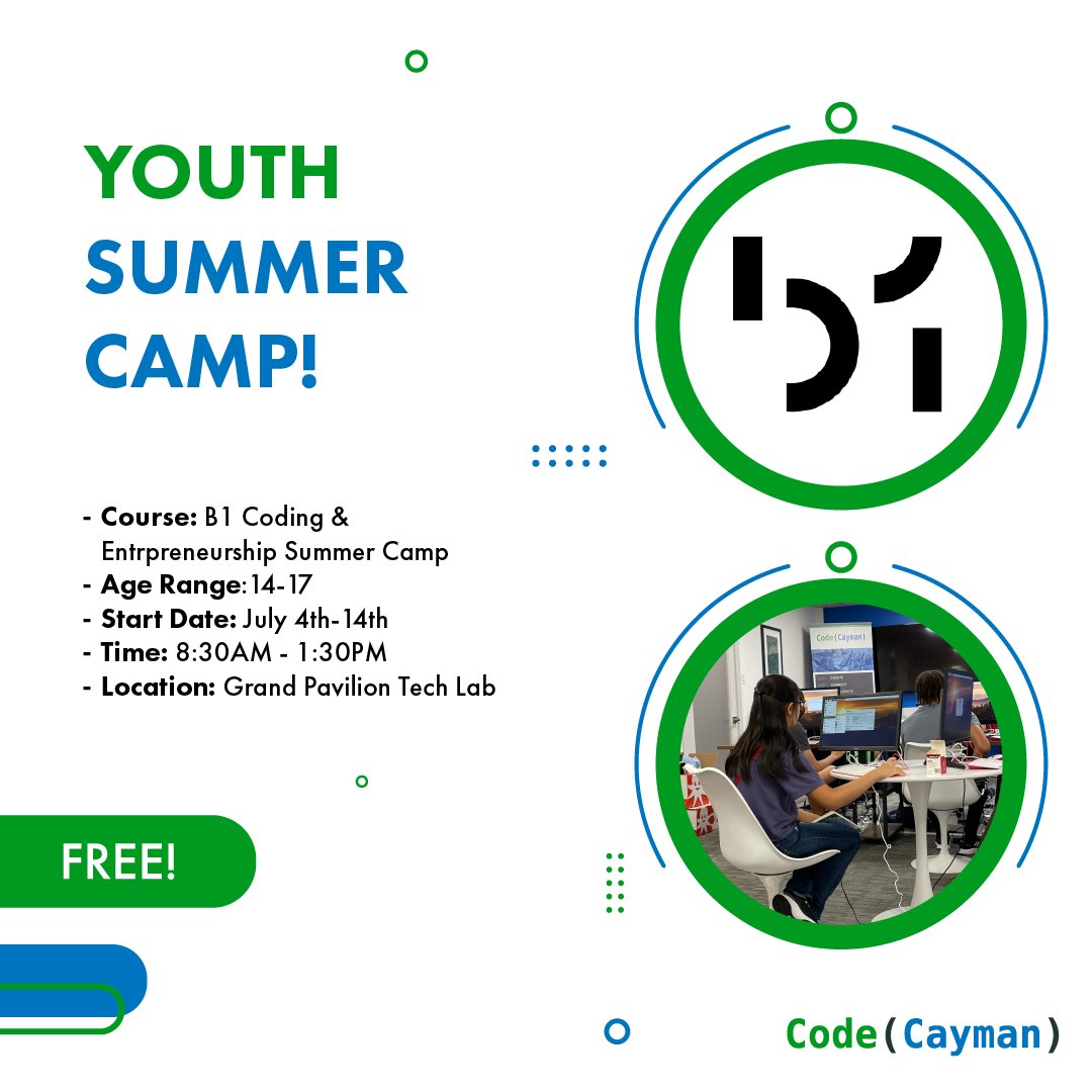 codecaymanorg's tweet image. 📣 Announcing our B1 Youth Coding &amp;amp; Entrepreneurship Camp! Camp is FREE to participants and is entirely supported by our generous sponsor, @B1, and our amazing volunteers!

Sign up here: bit.ly/3N30VgG

#codecayman #youthcode #innovationnation #summercamp