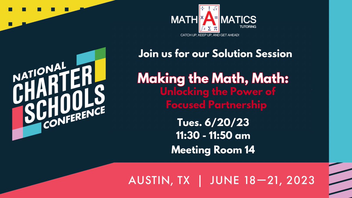 Today is the day #NCSC23 Attendees! 🤗Join us for our session on #MakingTheMathMath meeting room 14. See you there! #MathAMatics #CharterSchools #StrategicPartnerships