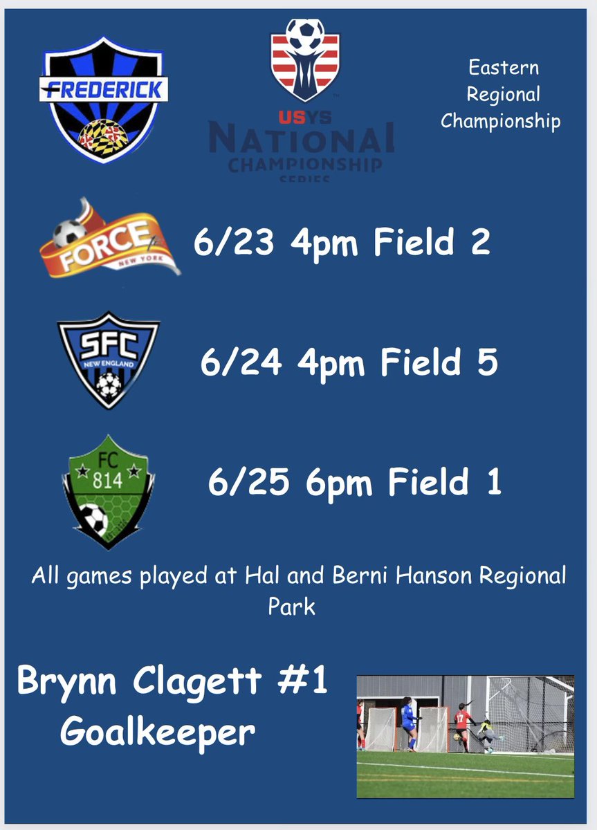 Come watch @FCFrederick 08 girls play in the Eastern Regional Championships!! #FORitALL #USYS #WeAreYouthSoccer