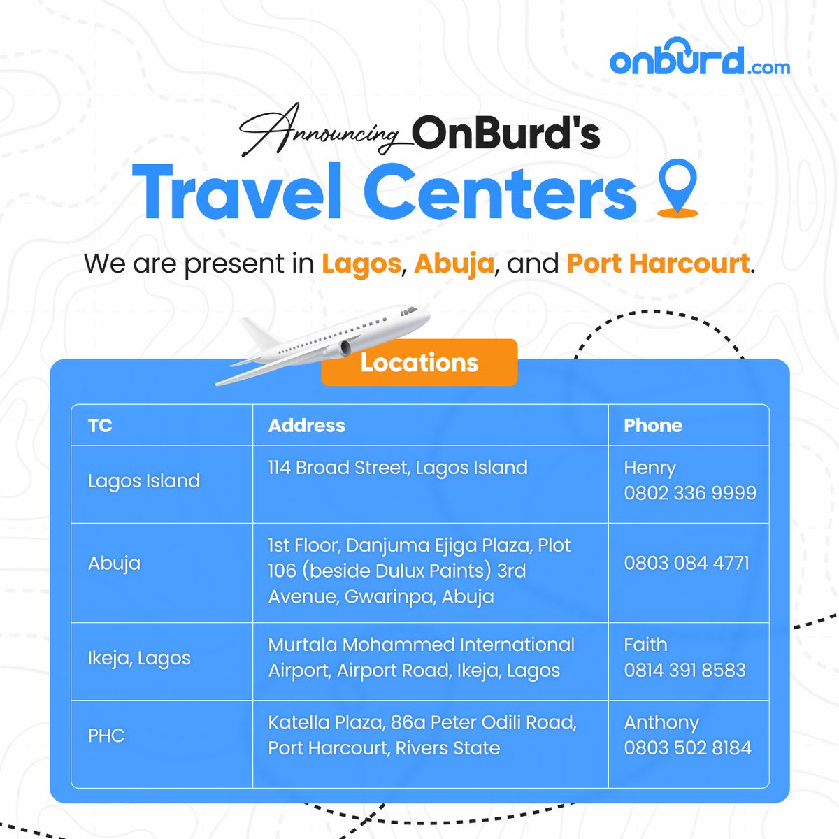 Wondering where to find us? Here are all our current travel center locations.

#GetonBurd #AdventureAwaits #OnBurd #Adventure #Travel #BecomingAnOnBurder #lagos #summer #summervacation #summeradventures #summerholiday #portharcourt #abuja