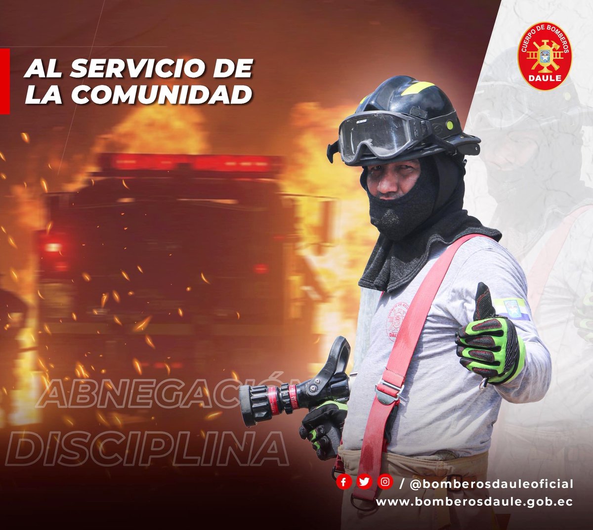 En #BomberosDaule estamos al servicio de nuestra ciudadanía Dauleña🧑🏻‍🚒

En caso de una emergencia, recuerda siempre marcar al #911📞

Abnegación y Disciplina

 #JuntosLogramosMás #Bomberos #Daule #SiempreListos #Guayas