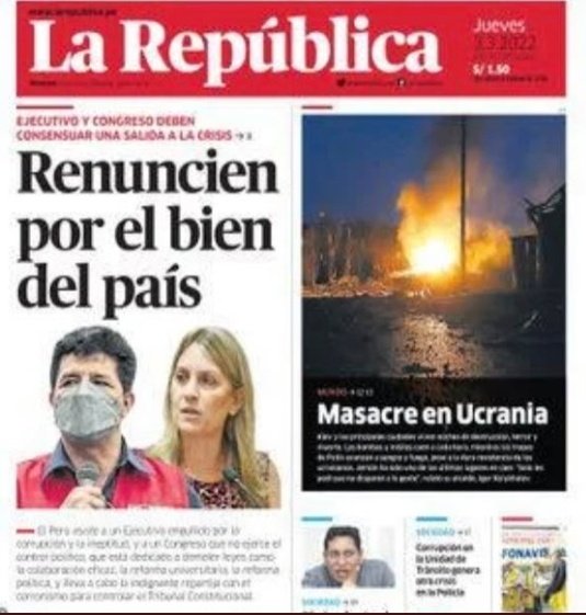 FernandoZegarr6's tweet photo. La Republica solo informa pero no pide a Boluarte que renuncie. ¿Por que a @PedroCastilloTe le pedían que renuncie solo por declaraciones de Karelim lopez? ¿Racismo, sesgo ideológico, y mermelada, no?  @Angelpaezs @epatriau @charliecastroc @RiderBendezu @lauermirko @CesarRomeroC https://t.co/Cg4n2m2WZo