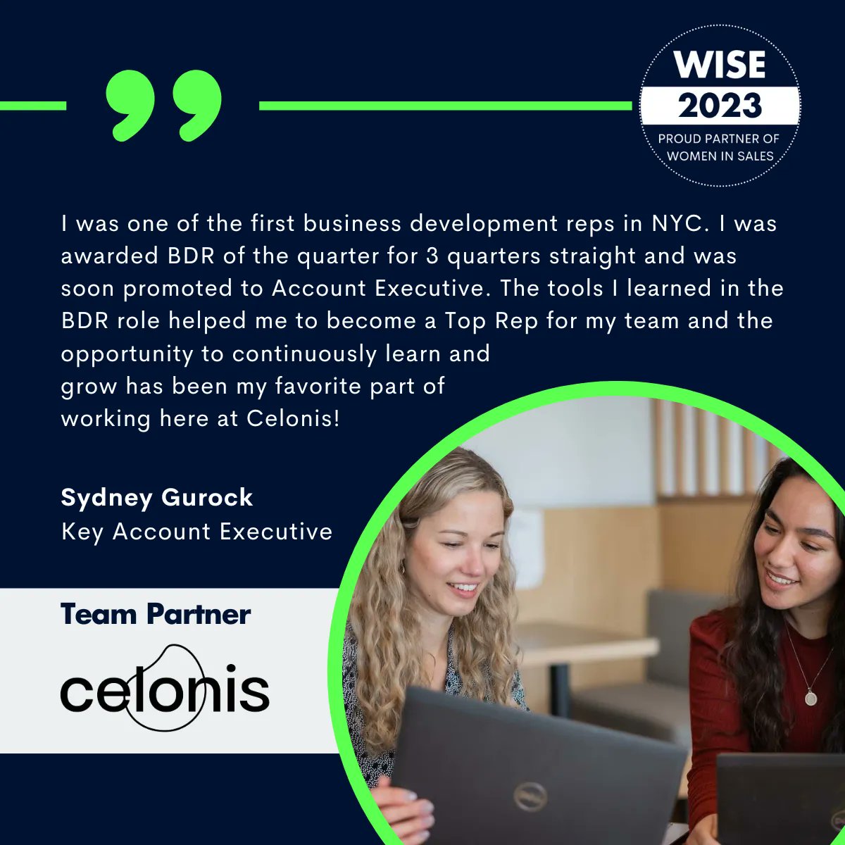 @Celonis, a process mining tool that finds and fixes hidden inefficiencies that empowers teams to reach new levels of performance, is our newest partner to join the WISE community! 🎉 Join their team here 👉 bit.ly/3CwlI7w 

#womeninsales #WISEwomen