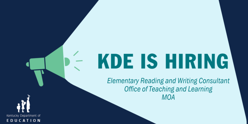 👀🔎➡️We're hiring! 

Join #TeamKDE as an Elementary Reading and Writing Consultant in our Office of Teaching and Learning. Consultants work with partners to support the implementation of Kentucky Academic Standards (KAS). 

Learn more: bit.ly/KDEOpenings #KyEd