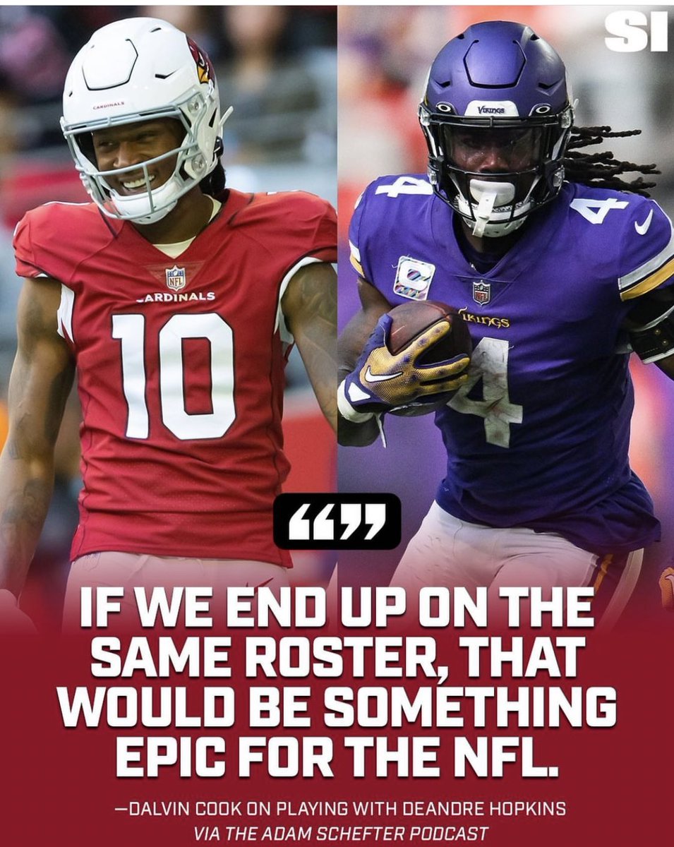 Dalvin Cook has a message about him and Deandre Hopkins being on the same roster.  As much as I support the brotha as a RB he was on the same team with Justin Jefferson and I wouldn’t say it was “Epic” But if they went to the #kansascitychiefs NOW THAT WOULD BE EPIC!!  #NFL