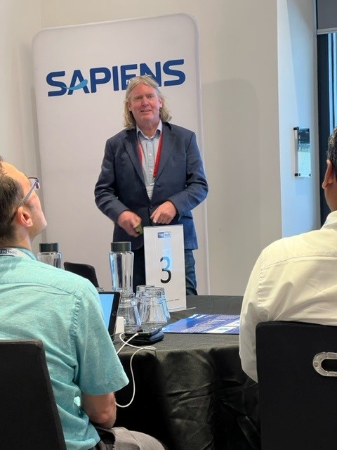 SapiensIns's tweet photo. Good day from #TINtech. The @SapiensIns team are ready to discuss your next project.
Graham Gordon, Product Strategy Director is live hosting roundtable on personal lines.
#insurance #insurancetechnology #digitaltransformation #customerfirst #DigitalWorkplace https://t.co/T2XGlHbpHr