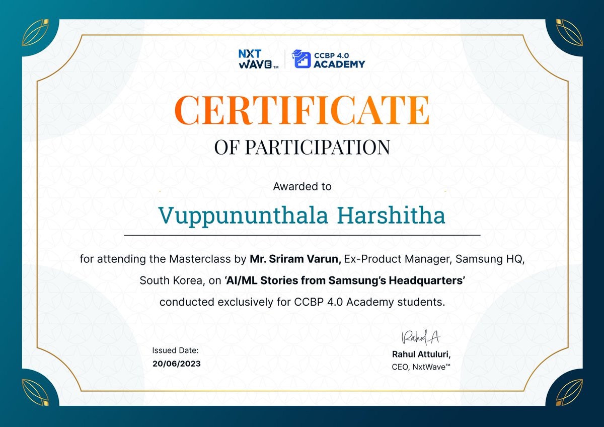 425Chary's tweet photo. Hey connections 👋🏻

Here is my participation certificate for Sunday's podcast with Sriram Varun Vobilisetty sir, gained great insights from this amazing podcast .
Thankyou #nxtwave and @avinashdara sir 
#ccbp #nxtwave #podcast https://t.co/uf7JV7w791