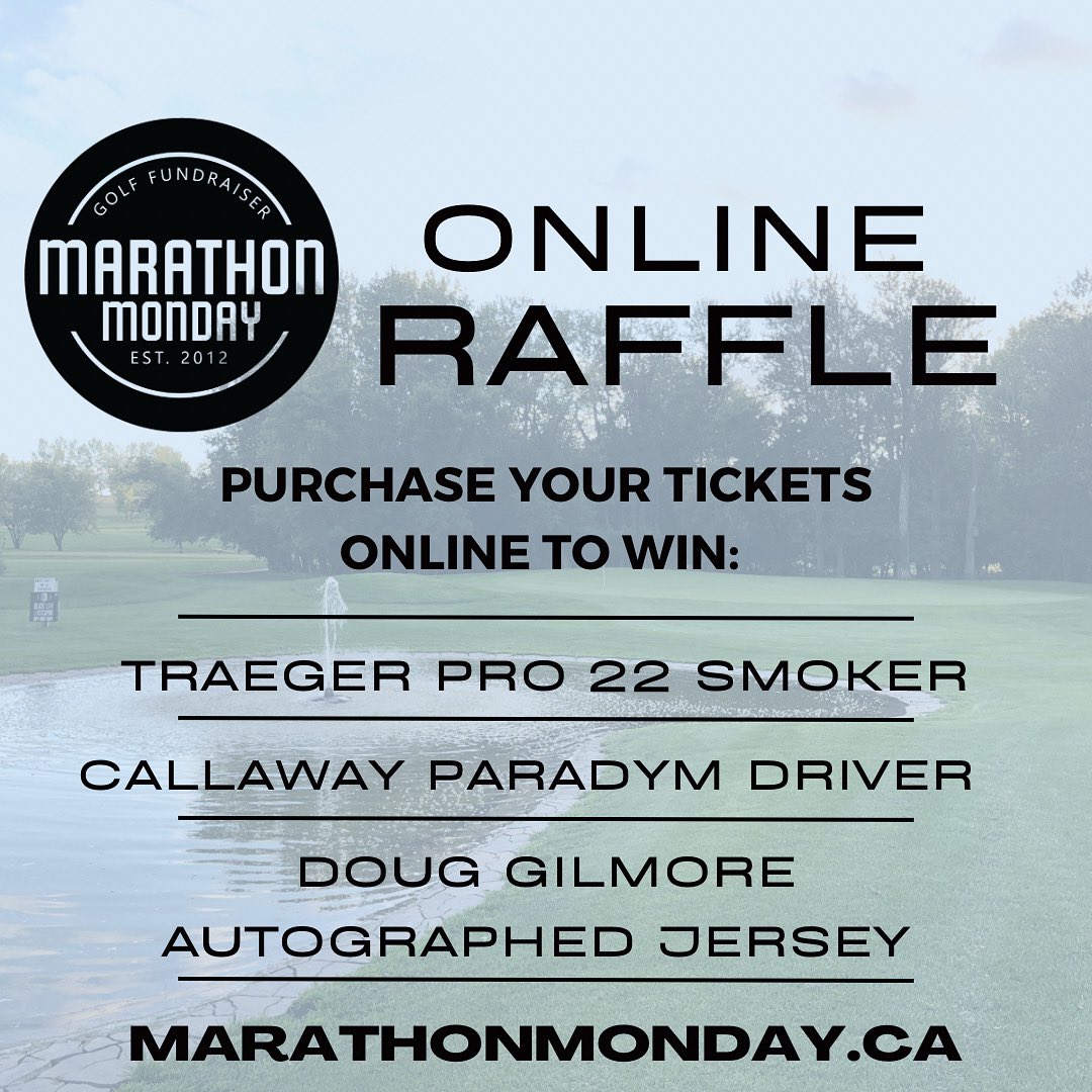 Marathon Monday 2023 is 3 weeks away and this year we are raffling off 3 major prizes: 

You could win:
- Traeger Pro 22 Smoker
- Callaway Paradym Driver
- Doug Gilmore Autographed Jersey

Hit the link below for tickets:

fundingchange.ca/marathonmonday…