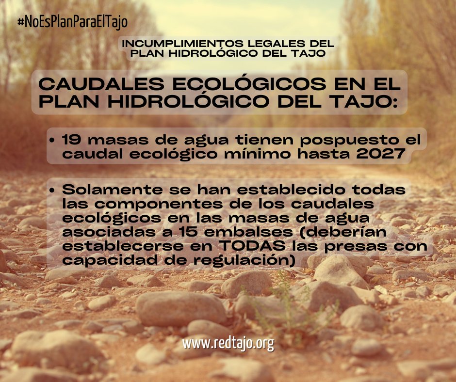 asociaciongrama's tweet photo. El Plan Hidrológico del Tajo incumple la obligación legal y las sentencias del Tribunal Supremo de establecer caudales ecológicos con todas sus componentes en todos los ríos de la cuenca.

Vamos a revertir esta situación con el #RecursoPlanTajo ¿Nos ayudas? https://t.co/7YCwdnCpXc