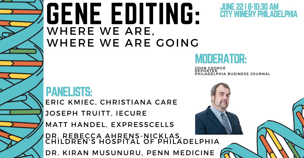 LAST CALL FOR TICKETS! Join us Thursday to hear from experts at the ChristianaCare Gene Editing Institute, iECURE, inc., ExpressCells, Children's Hospital of Philadelphia, and Penn Medicine, University of Pennsylvania Health System. For tickets, visit: 
bizjournals.com/philadelphia/e…