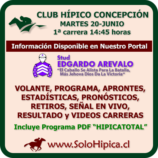 solohipica's tweet photo. Gentileza del Stud EDGARDO AREVALO: CLUB HÍPICO CONCEPCIÓN (Martes 20) Disponibles Programa Carreras Digital, Aprontes, Resultados https://t.co/KY6U2IUCVo #solohipica #ClubHípicoConcepción #ProgramaCarreras #AprontesFS #Resultados #CarrerasDeCaballos #Hípica #StudEdgardoArevalo https://t.co/G5EwExhCxK