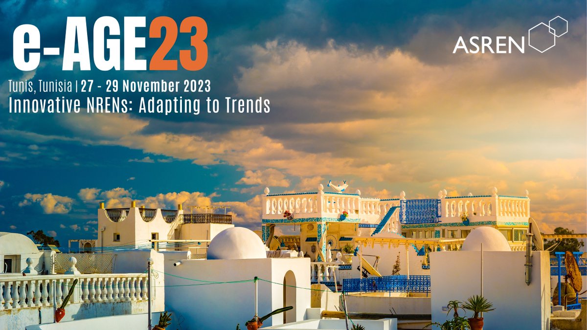 📢Get ready for #eAGE23! Our annual conference is back in Tunis from 27-29 Nov 2023. Join us for a fusion of knowledge, #innovation & #collaboration. Let's explore the future of #NRENs with the theme 'Innovative NRENs: Adapting to Trends'. 
Register now at eage23.asrenorg.net