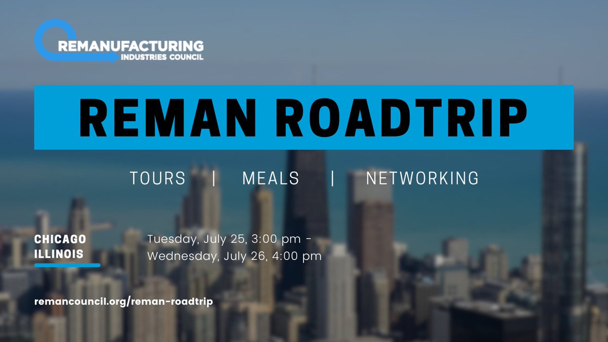 RIC members - the room block and special rate for the Reman Roadtrip expires in 10 days. Be sure to make your hotel reservations right away.
hilton.com/en/attend-my-e…
#remanufacturing
